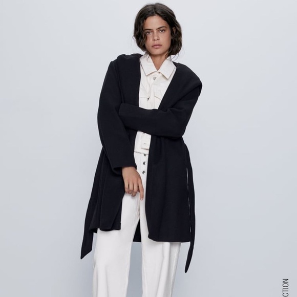 Zara Jackets & Blazers - Zara Belted Coat with Hood in Black
